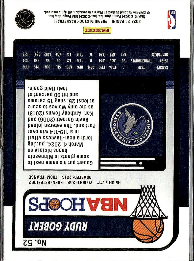 2023-24 Hoops Premium Stock #52 Rudy Gobert