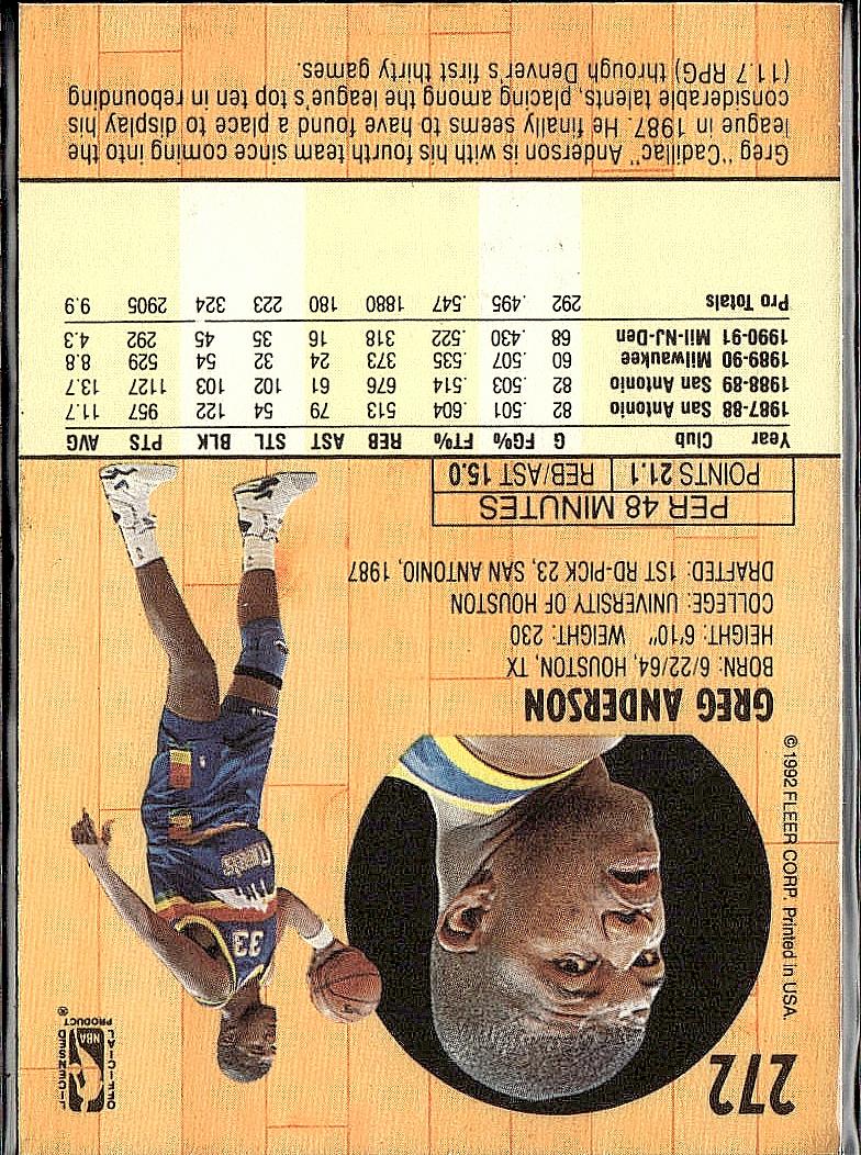 1991-92 Fleer #272 Greg Anderson