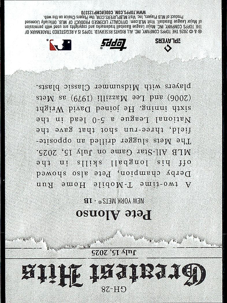 2026 Topps #GH-28 Pete Alonso 2025 Greatest Hits