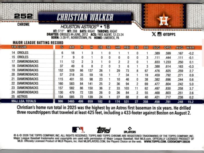 2026 Topps Chrome #252 Christian Walker