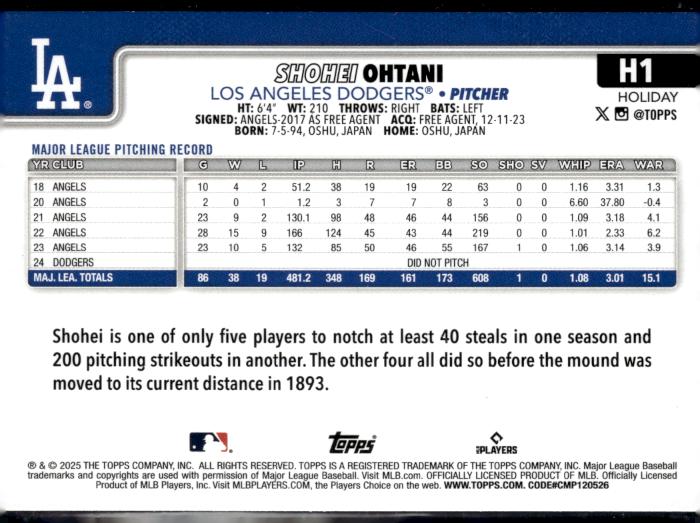 2025 Topps Holiday #H1 Shohei Ohtani