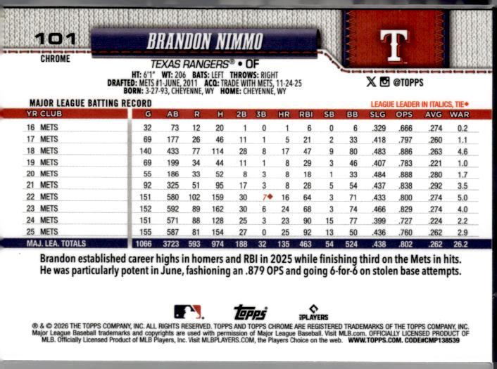 2026 Topps Chrome #101 Brandon Nimmo