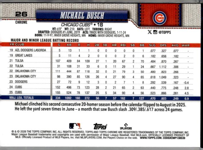 2026 Topps Chrome #26 Michael Busch