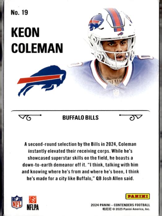 2024 Panini Contenders #19 Keon Coleman Rookie Stallions
