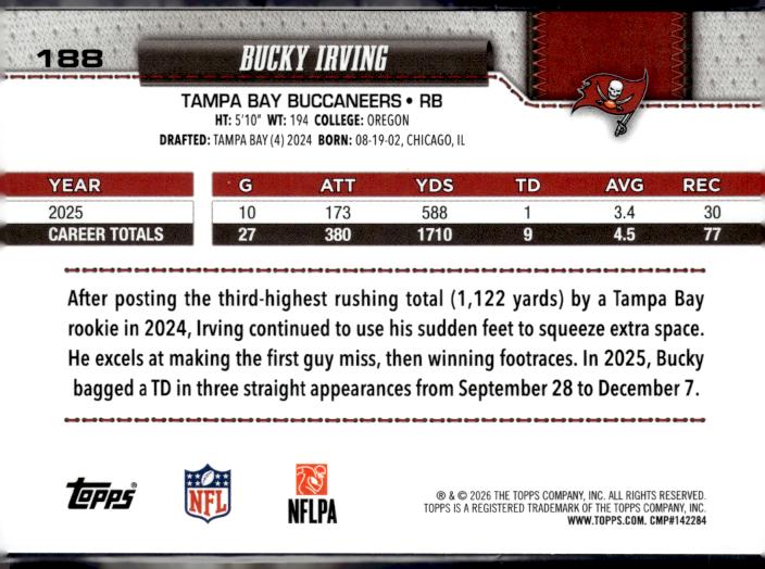 2026 Topps Flagship #188 Bucky Irving