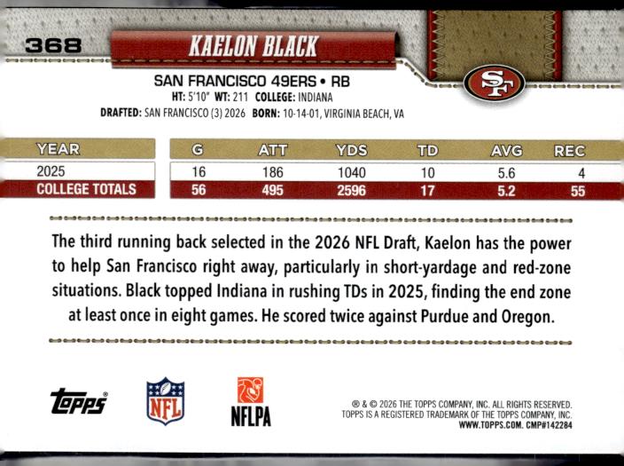 2026 Topps Flagship #368 Kaelon Black