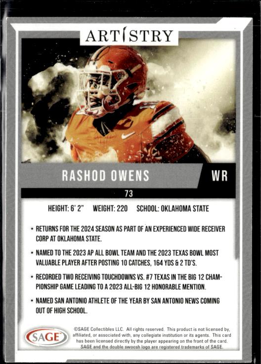2024 SAGE Artistry #73 Rashod Owens Dark Blue-DO NOT USE