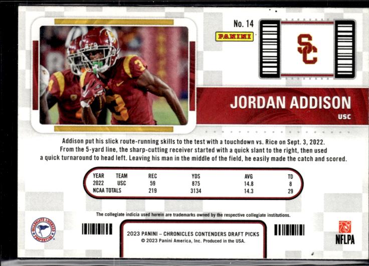 2023 Panini Chronicles Draft Picks #14 Jordan Addison Contenders College Ticket