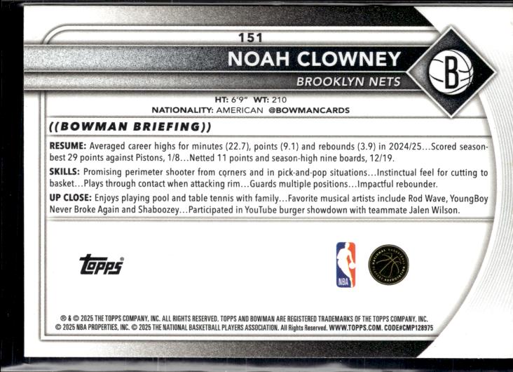 2025-26 Bowman #151 Noah Clowney