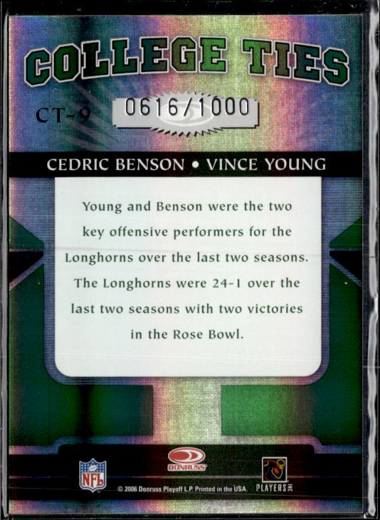 2006 Donruss Elite #CT-9 Cedric Benson / Vince Young College Ties Green #/1000