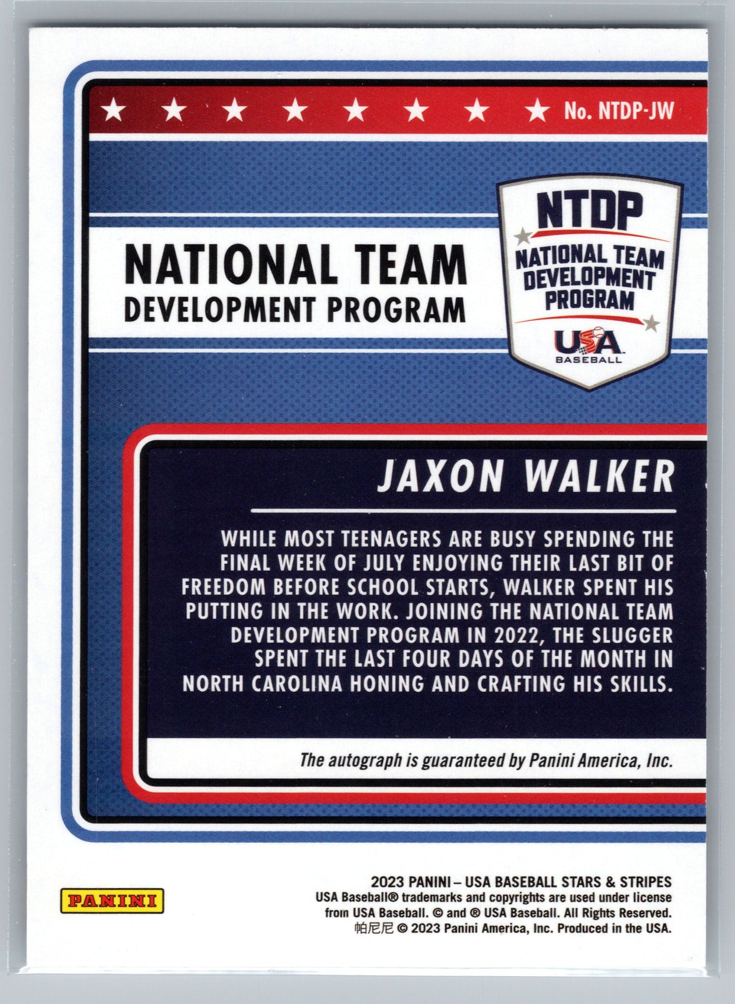 2025 Panini Stars & Stripes USA Baseball #NTS-TE Tyler Early 13U/14U #/199