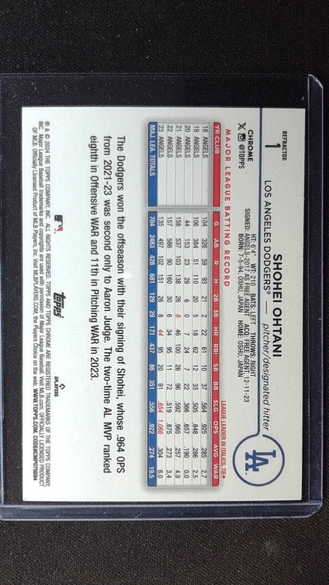 2024 Topps Chrome #1 Shohei Ohtani Refractors