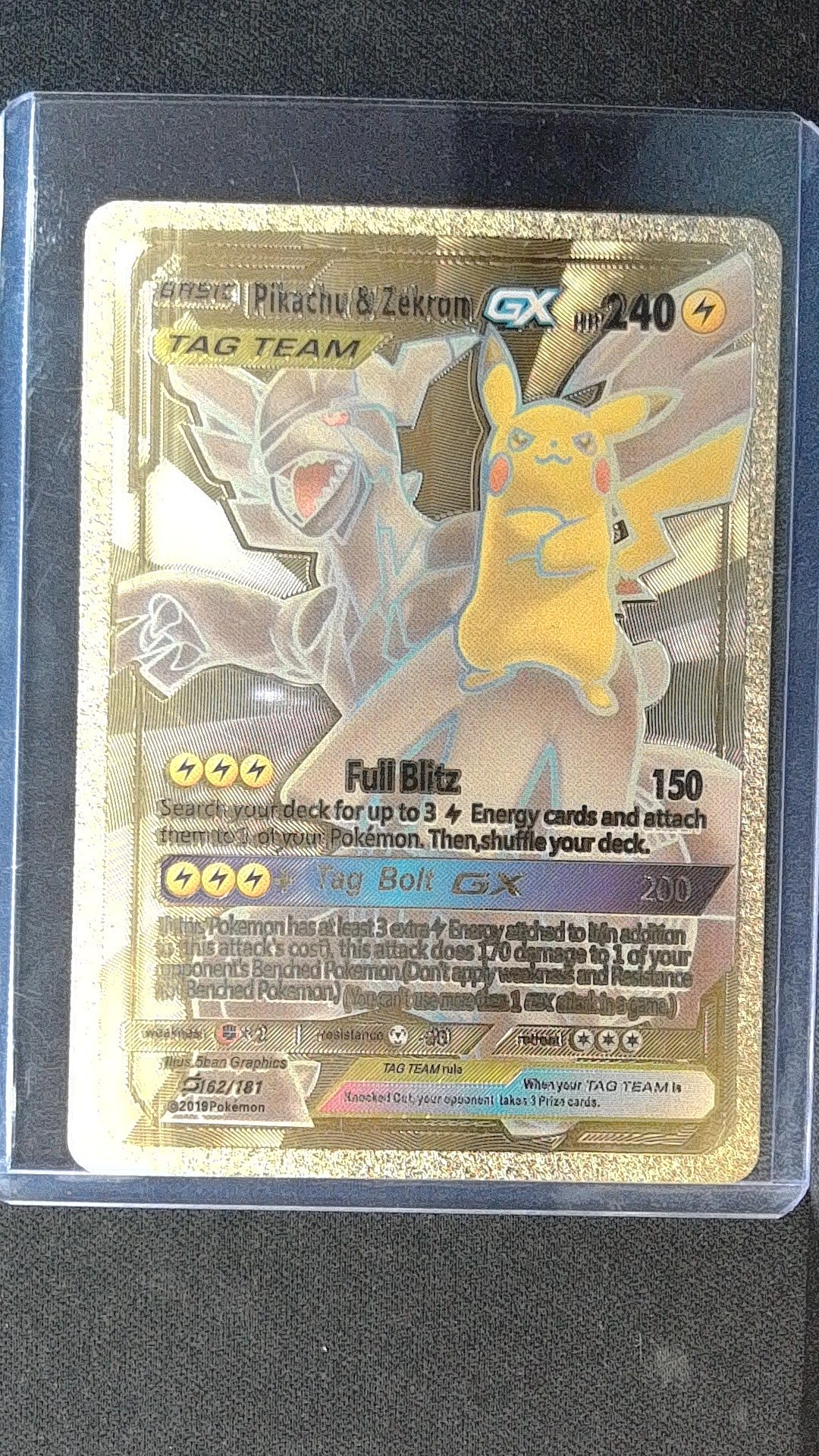 Pikachu & Zekrom GX (Full Art) #162/181 Gold Promo