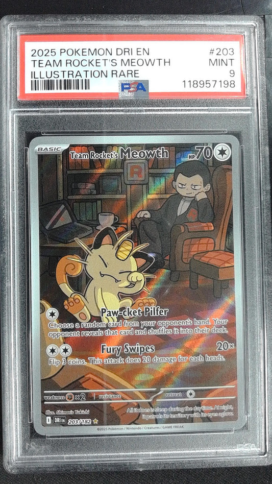 Team Rocket's Meowth #203/182 PSA 9 Holo