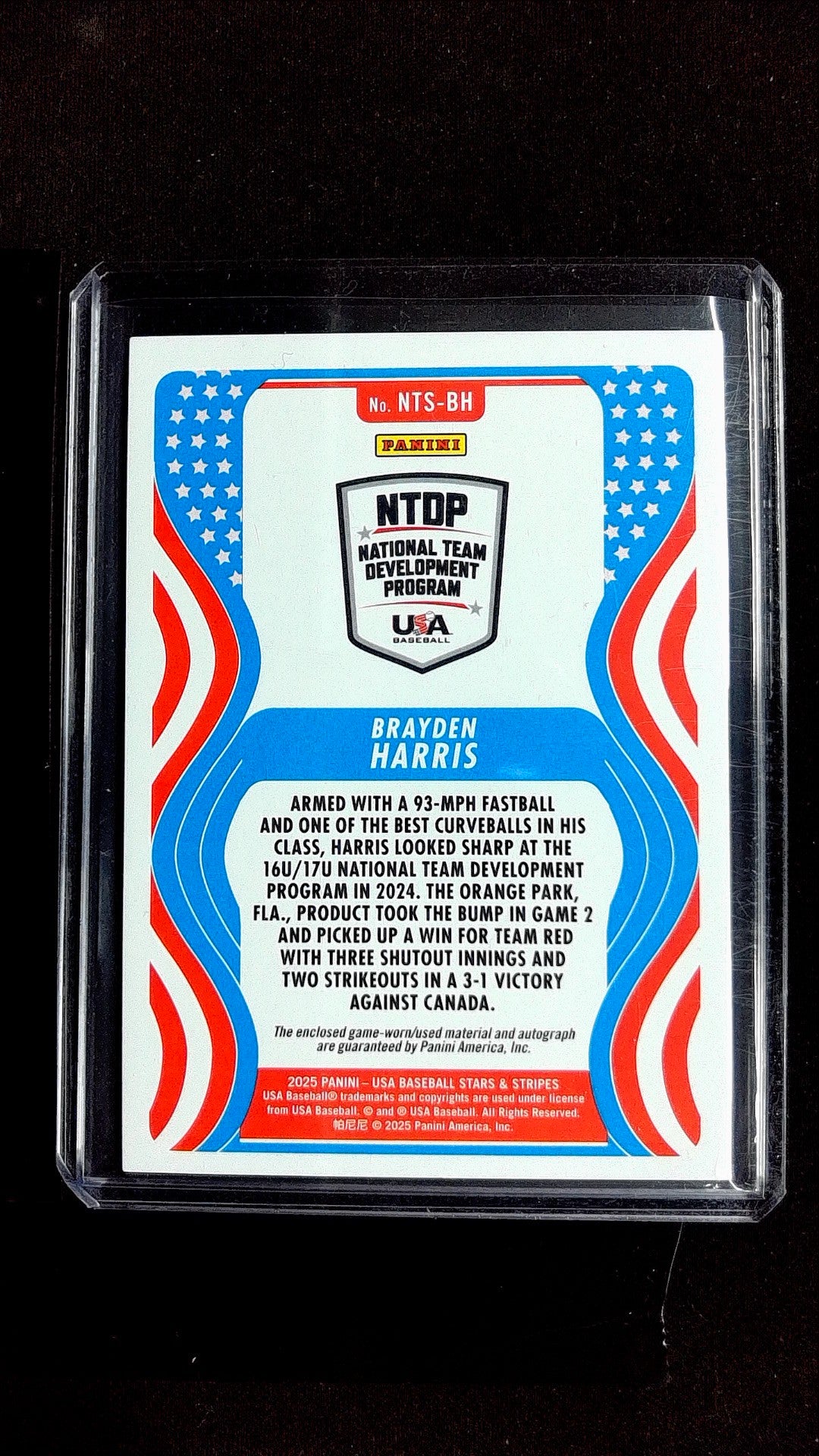 Brayden Harris #NTS-BH 2025 Panini Stars & Stripes USA Baseball Auto