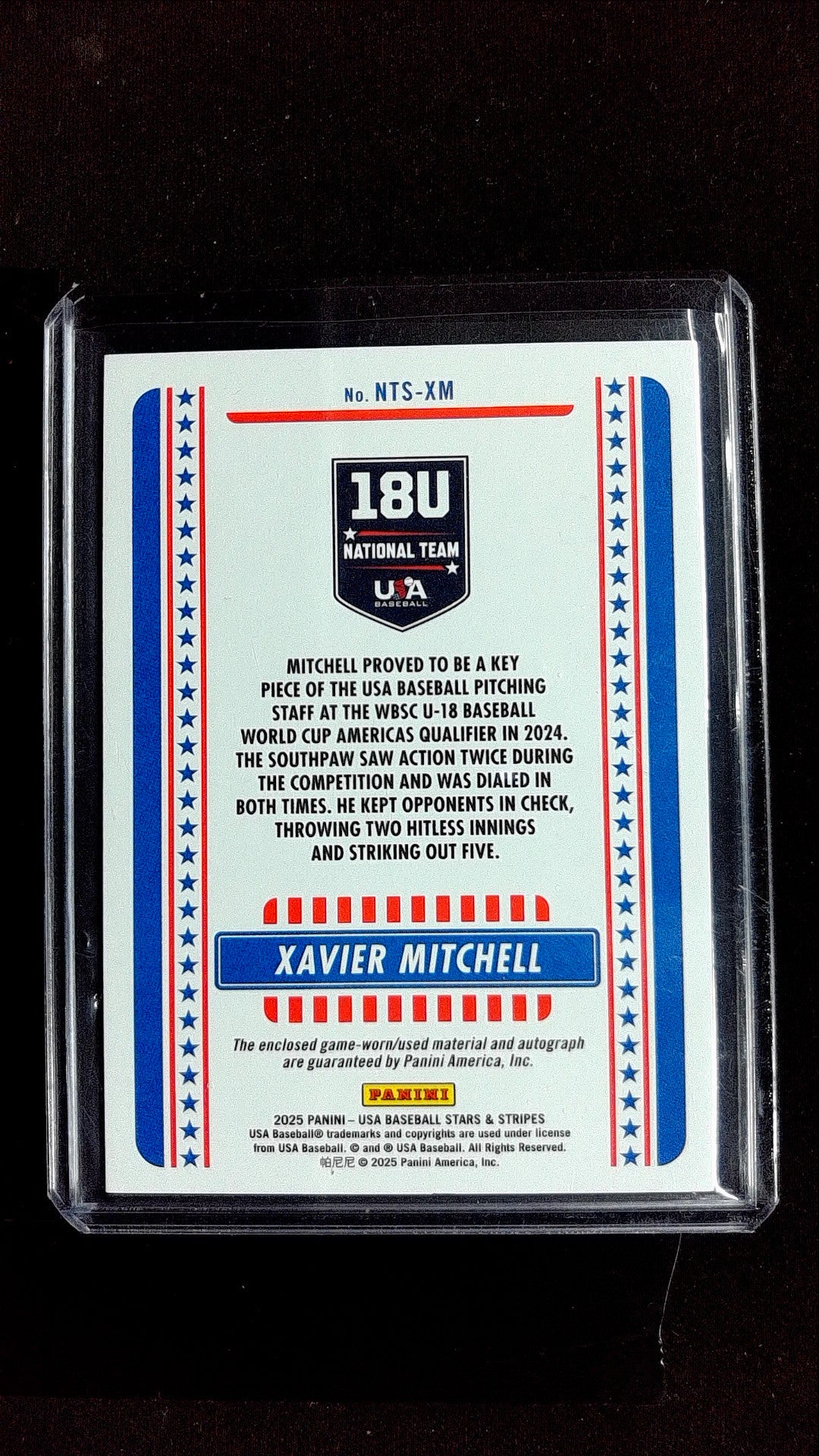 Xavier Mitchell #NTS-XM 2025 Panini Stars & Stripes USA Baseball Auto