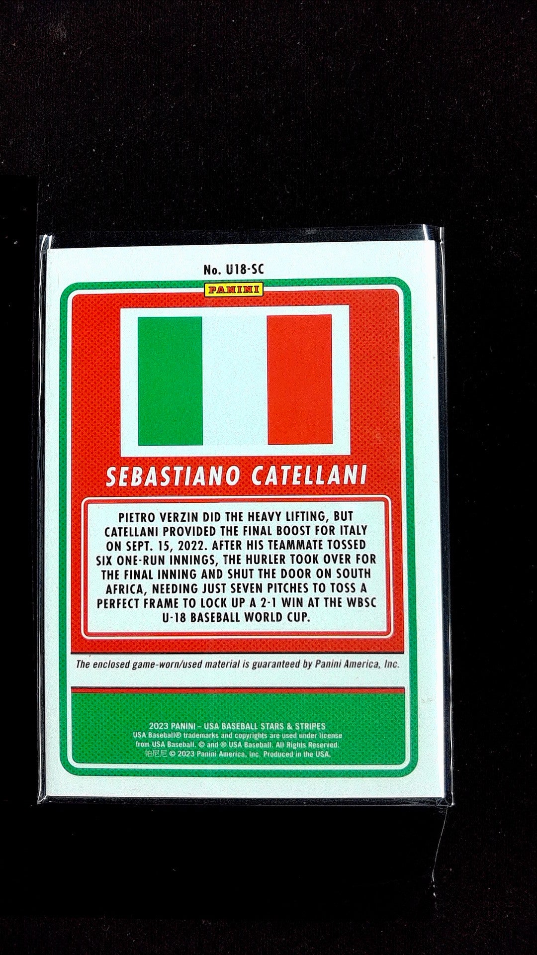 Sebastiano Catellani #U18-SC 2023 Panini Stars & Stripes USA Baseball Mem