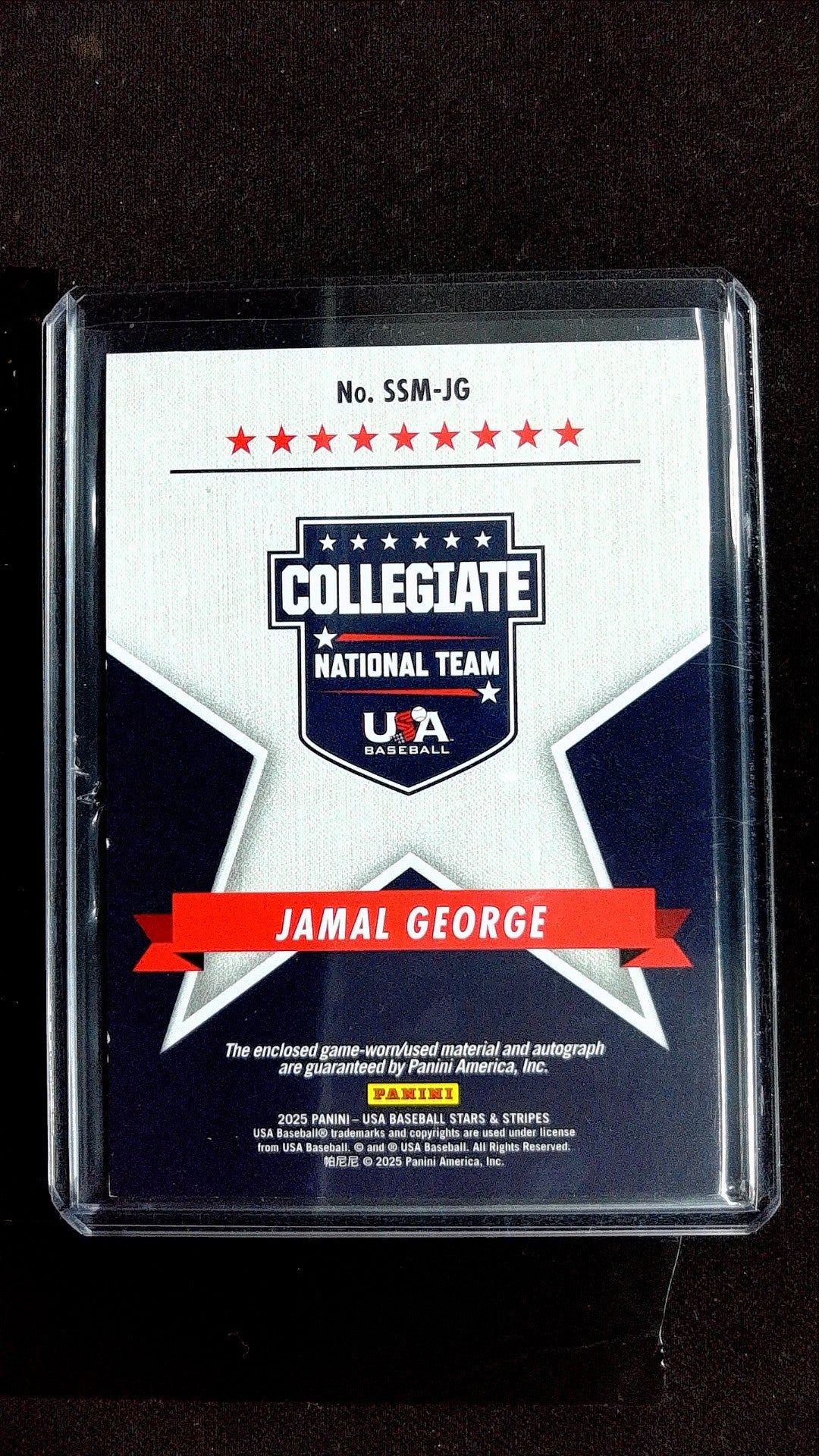 Jamal George #SSM-JG 2025 Panini Stars & Stripes USA Baseball Memorabilia, Auto