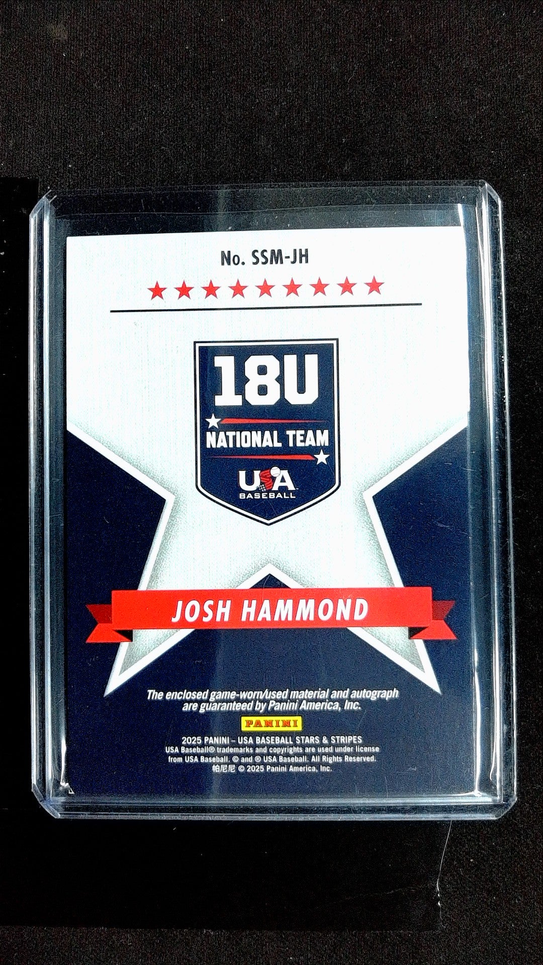 Josh Hammond #SSM-JH 2025 Panini Stars & Stripes USA Baseball Memorabilia, Auto