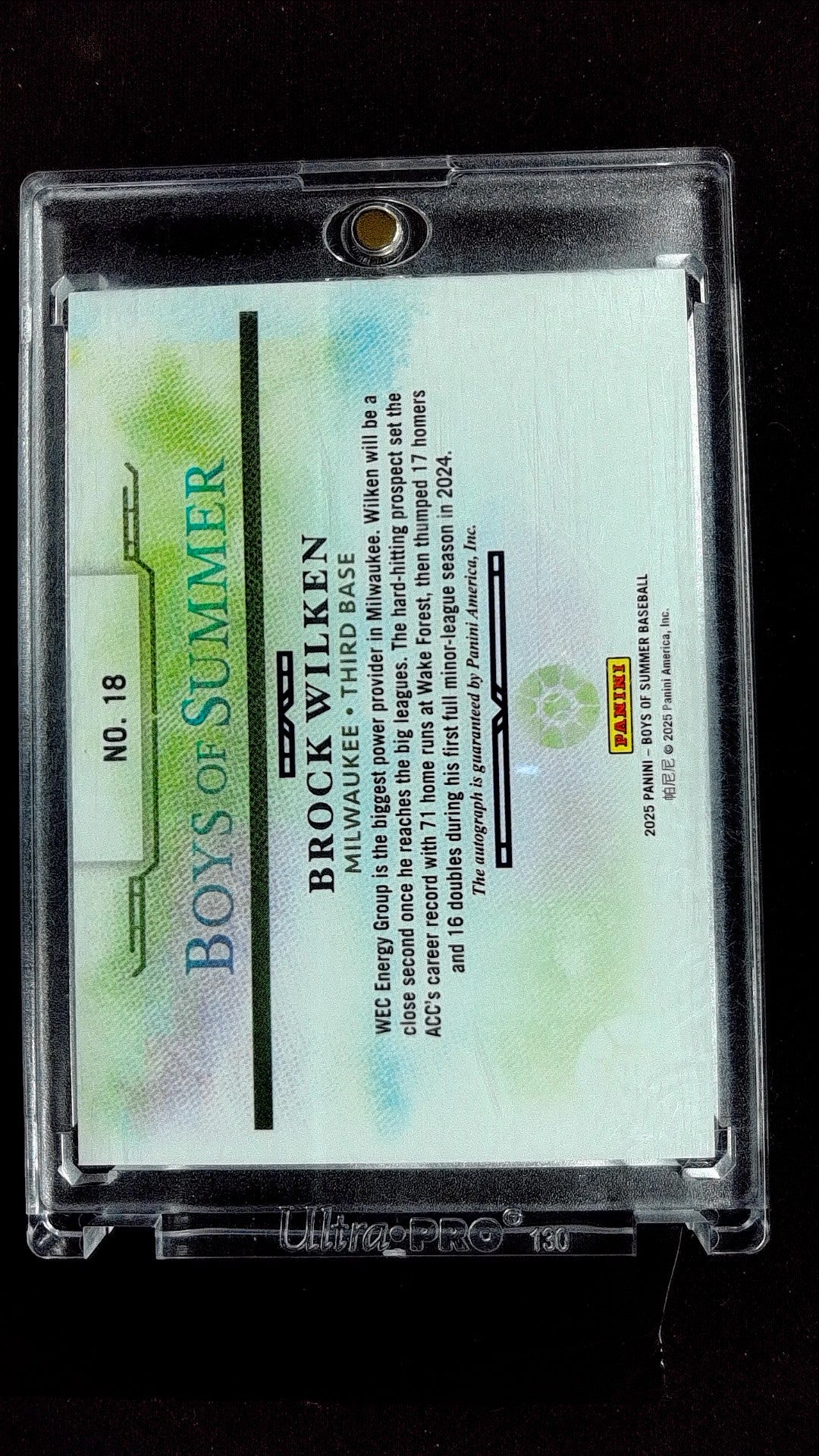 Brock Wilken #18 2025 Panini Boys of Summer SN, Auto