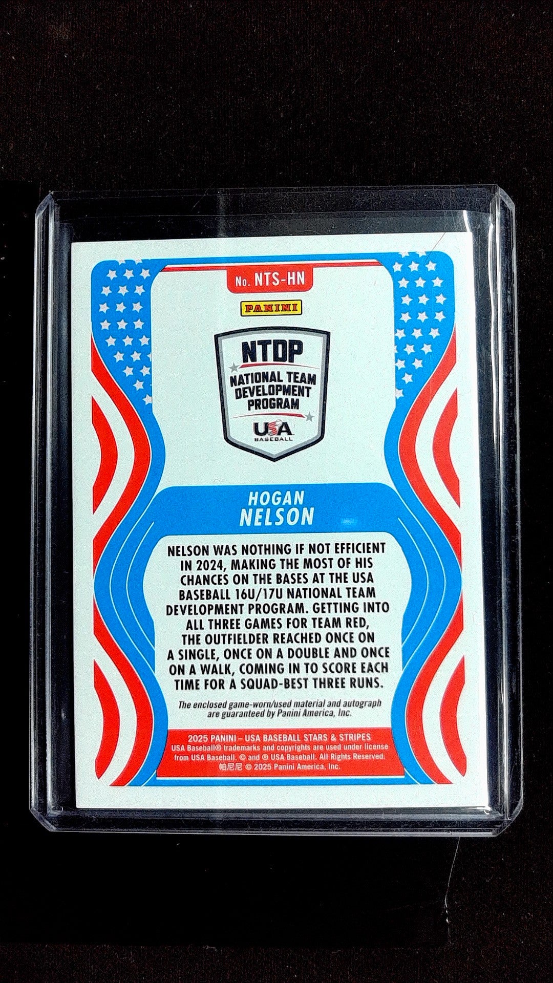 Hogan Nelson #NTS-HN 2025 Panini Stars & Stripes USA Baseball Auto