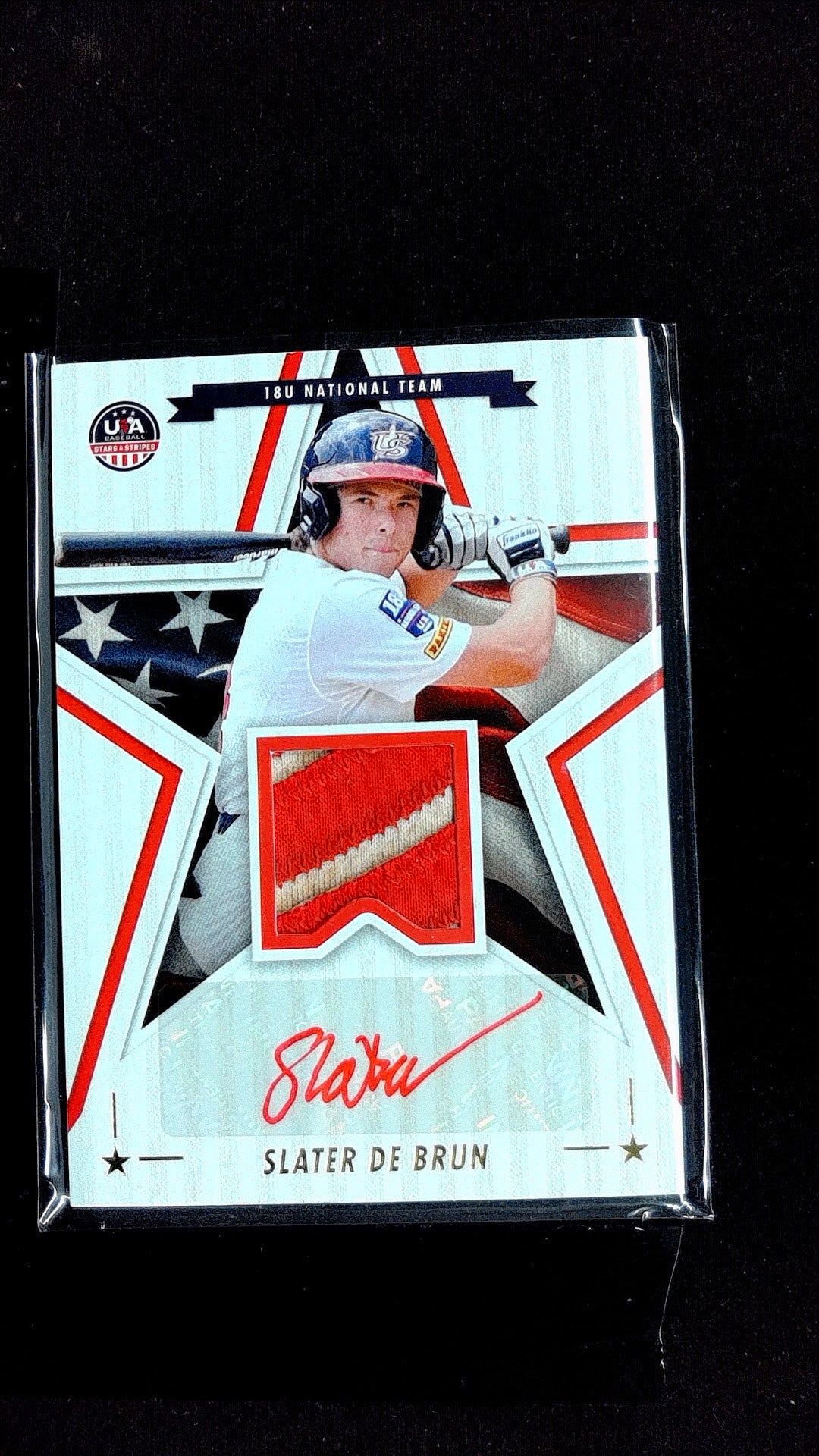 Slater De Brun #SSM-SD 2025 Panini Stars & Stripes USA Baseball SN, Mem, Auto