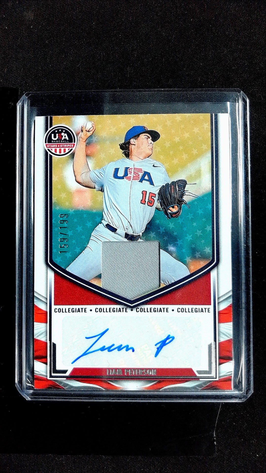 Liam Peterson #NTS-LP 2025 Panini Stars & Stripes USA Baseball SN, Mem, Auto