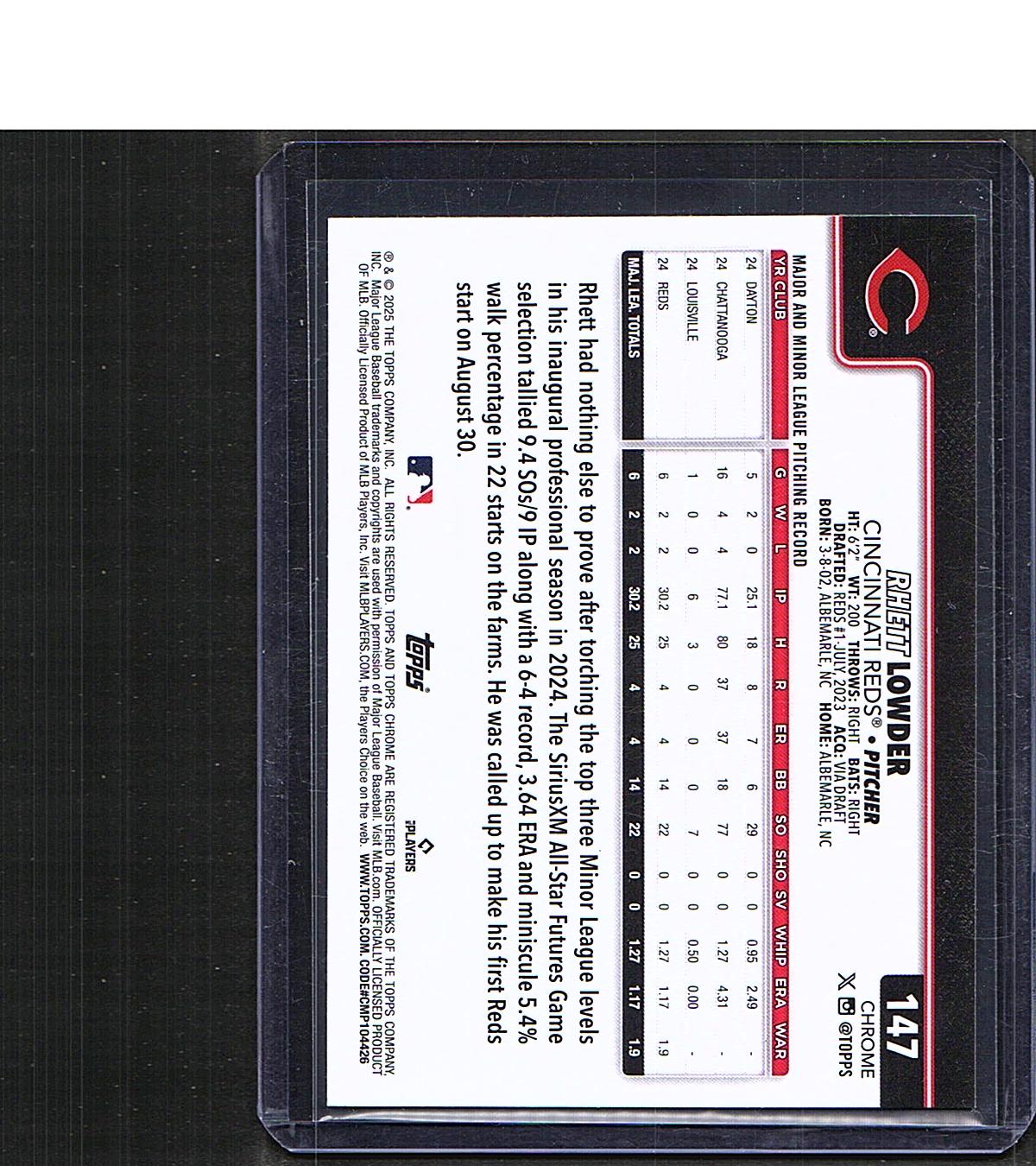 Rhett Lowder #147 2025 Topps Chrome Logofractor Edition SN, Rookie