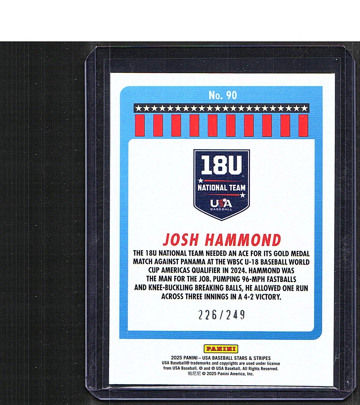 Josh Hammond #90 2025 Panini Stars & Stripes USA Baseball SN