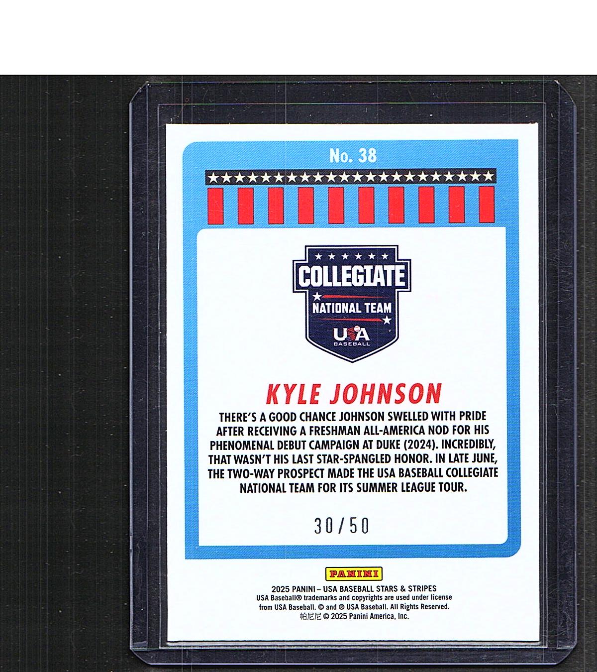 Kyle Johnson #38 2025 Panini Stars & Stripes USA Baseball SN