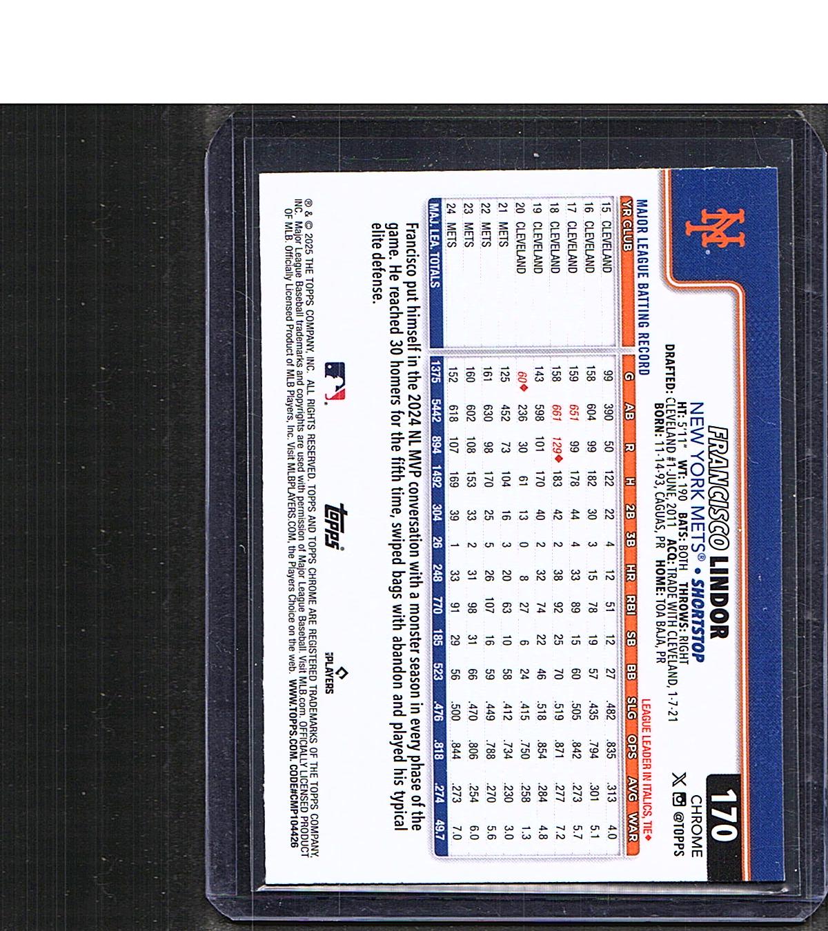 Francisco Lindor #350 2025 Topps SN