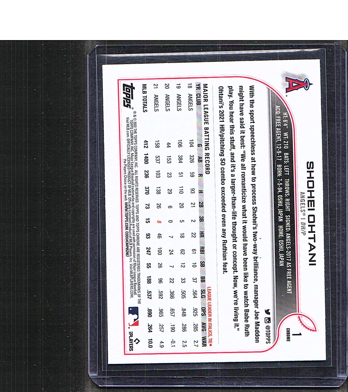 Shohei Ohtani #1 2022 Topps Chrome Sonic