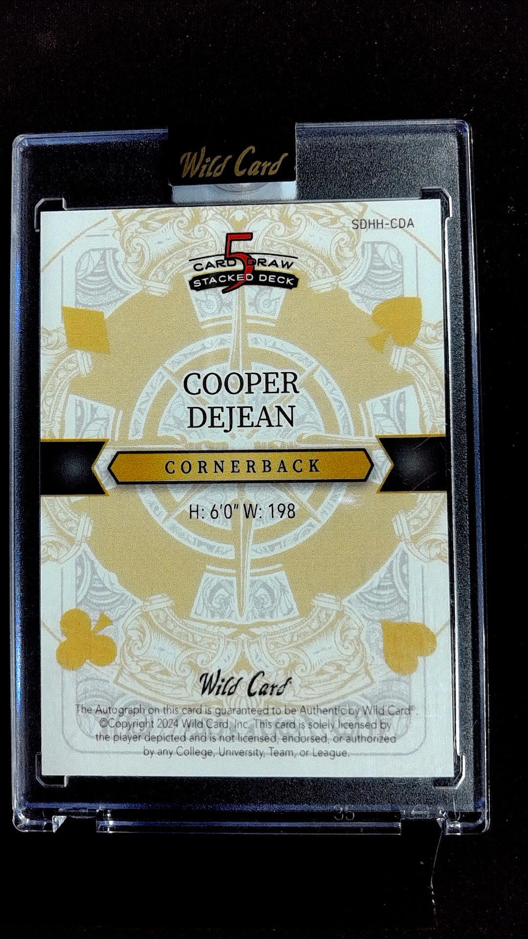 2024 Wild Card 5 Card Draw Stacked Deck Cooper Dejean #SDHH-CDA #/4 Auto