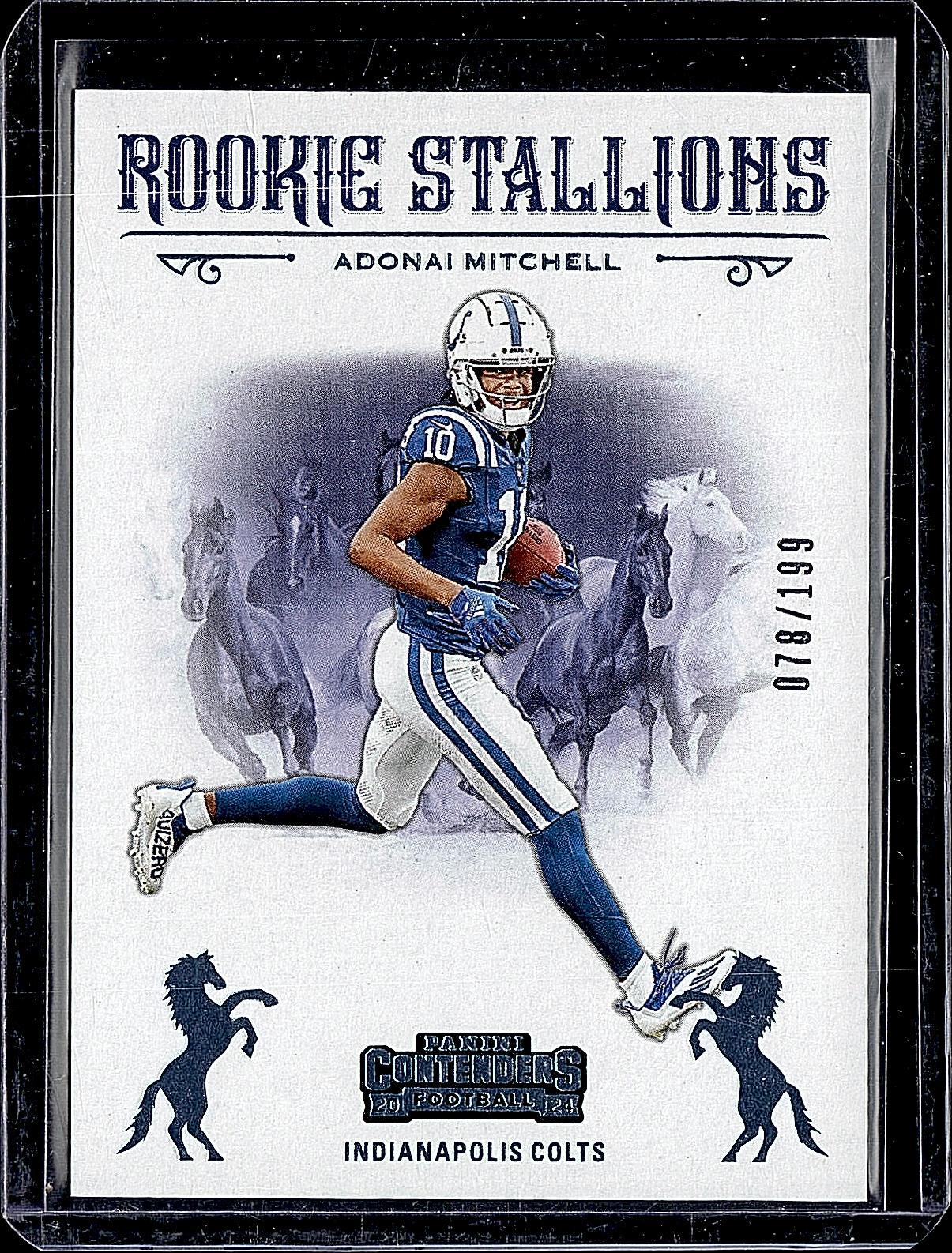 2024 Panini Contenders #17 Adonai Mitchell Rookie Stallions Blue #/199