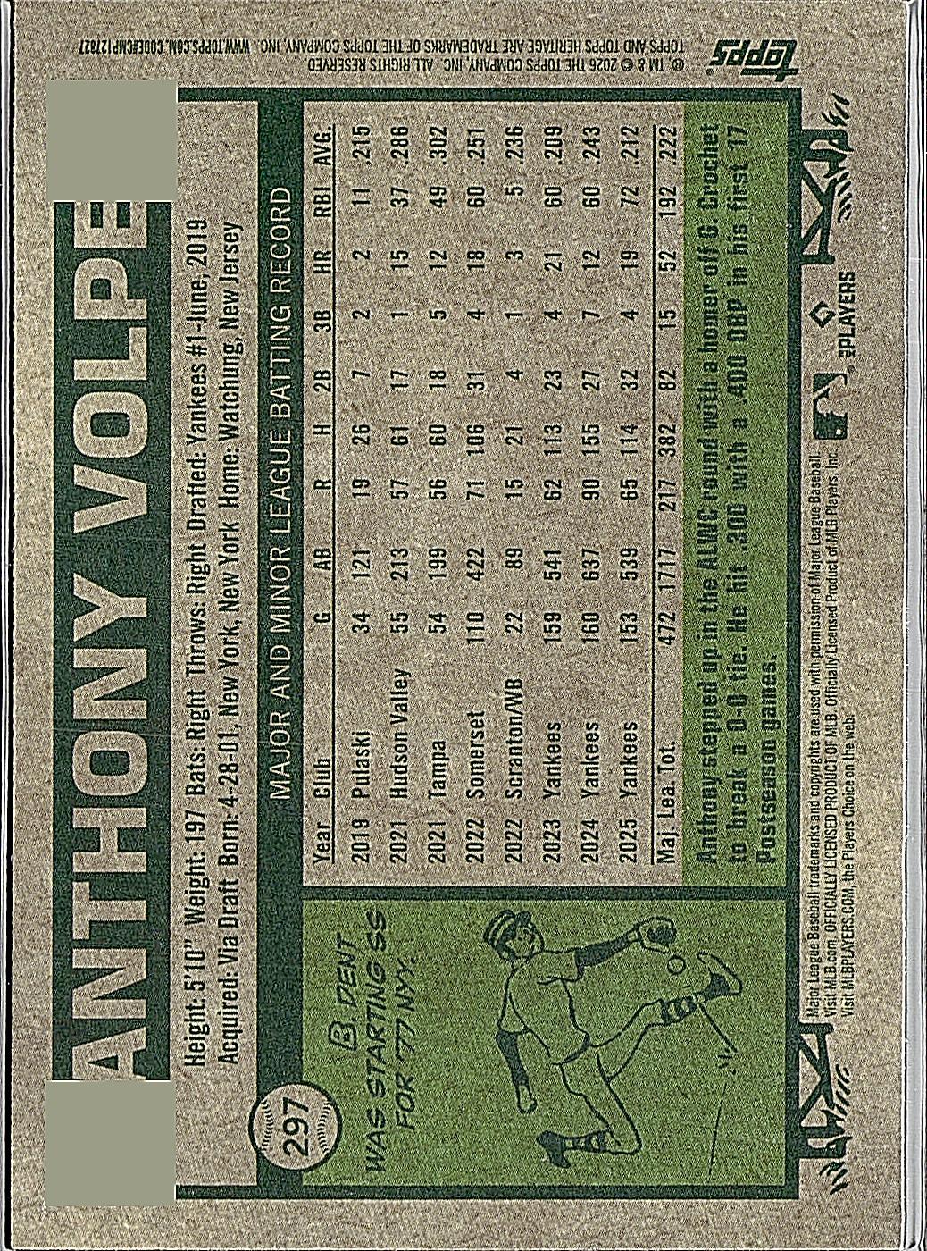 2026 Topps Heritage #297 Anthony Volpe Chrome