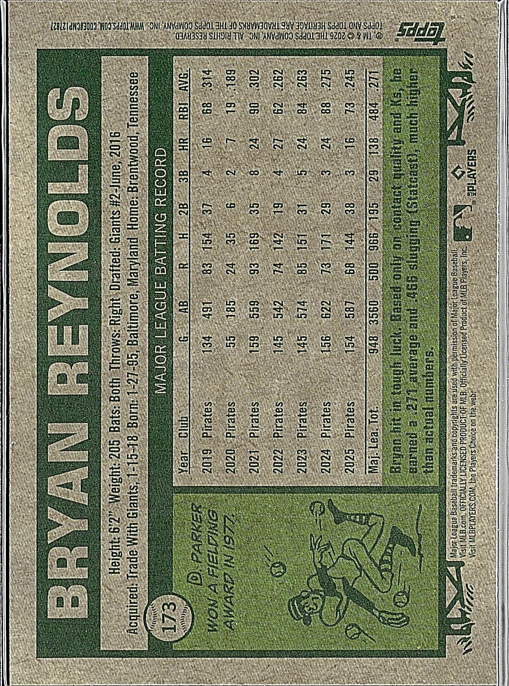 2026 Topps Heritage #173 Bryan Reynolds Chrome