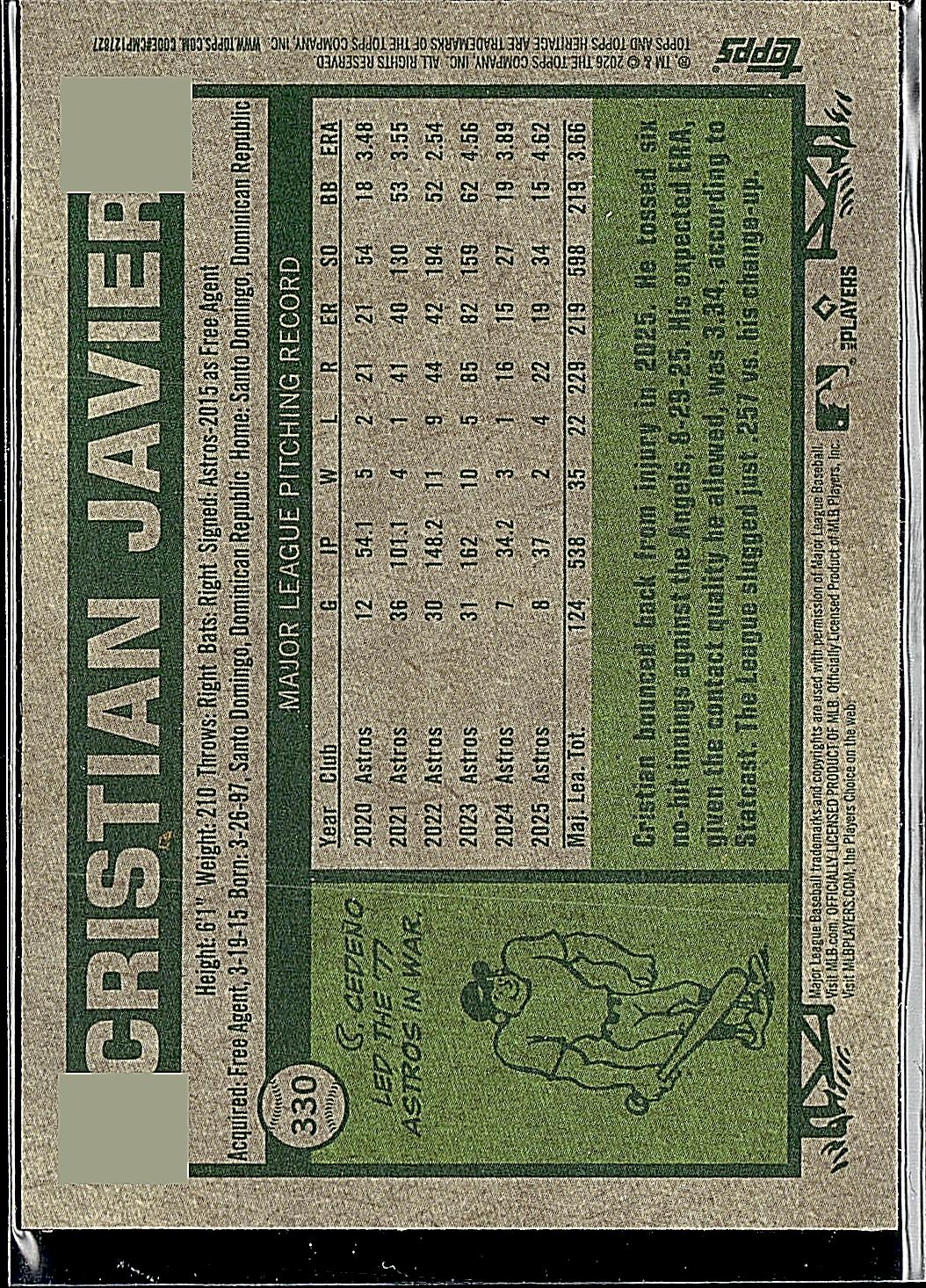 2026 Topps Heritage #330 Cristian Javier Chrome