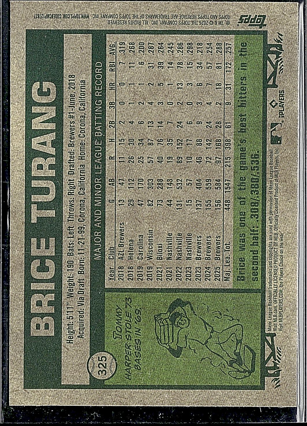 2026 Topps Heritage #325 Brice Turang Chrome