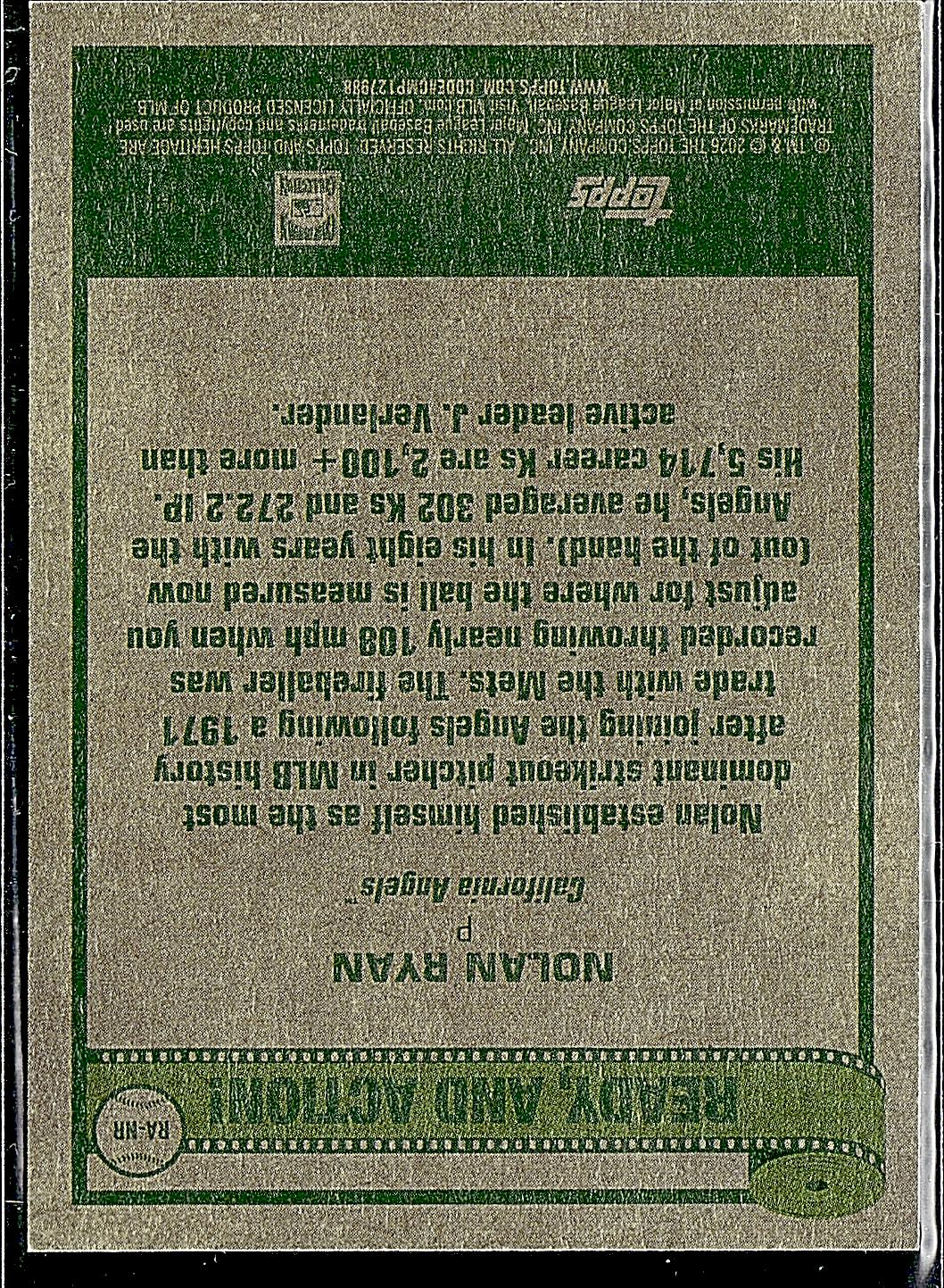 2026 Topps Heritage #RA-NR Nolan Ryan Ready, and Action!