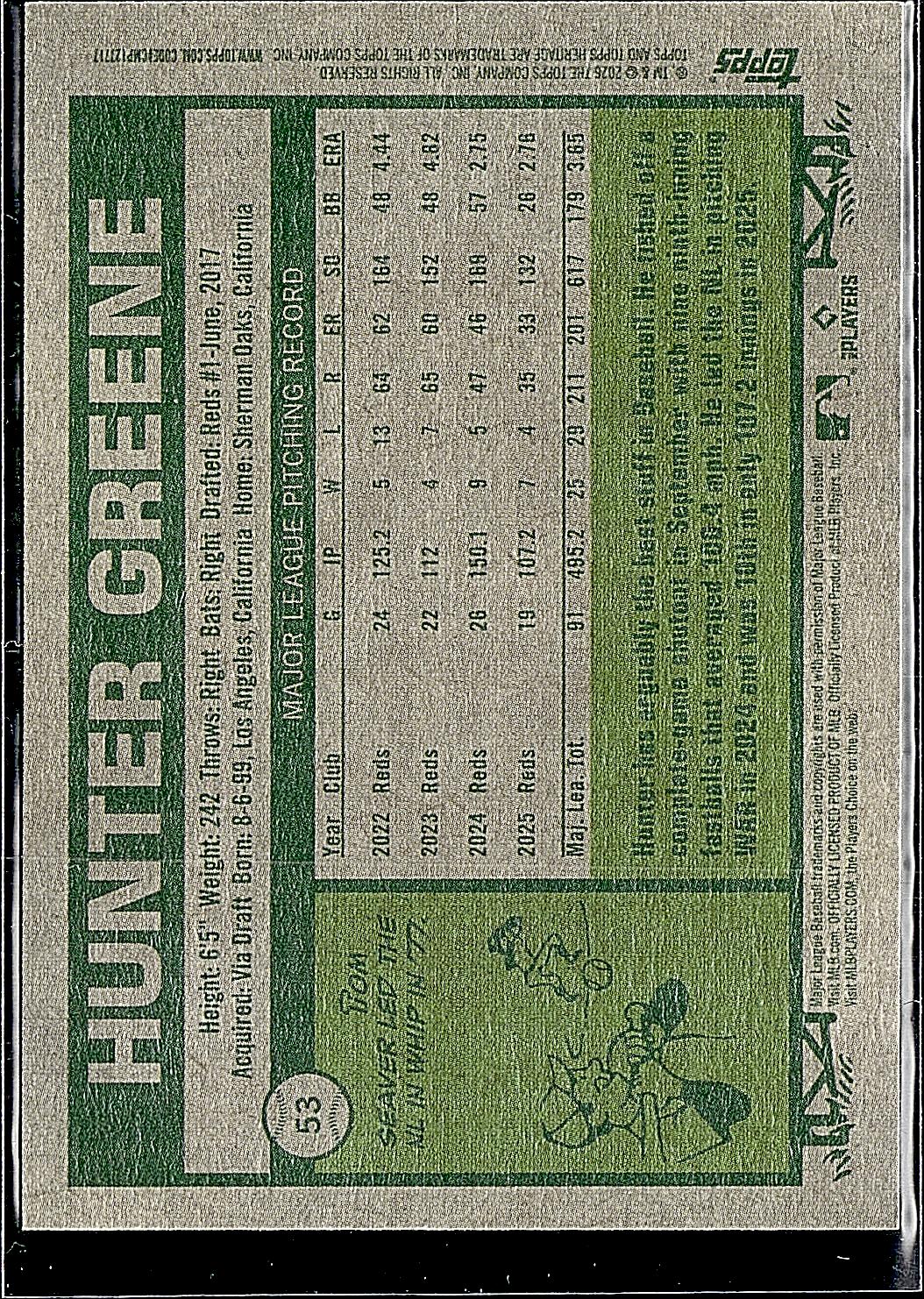2026 Topps Heritage #53 Hunter Greene Dark Green