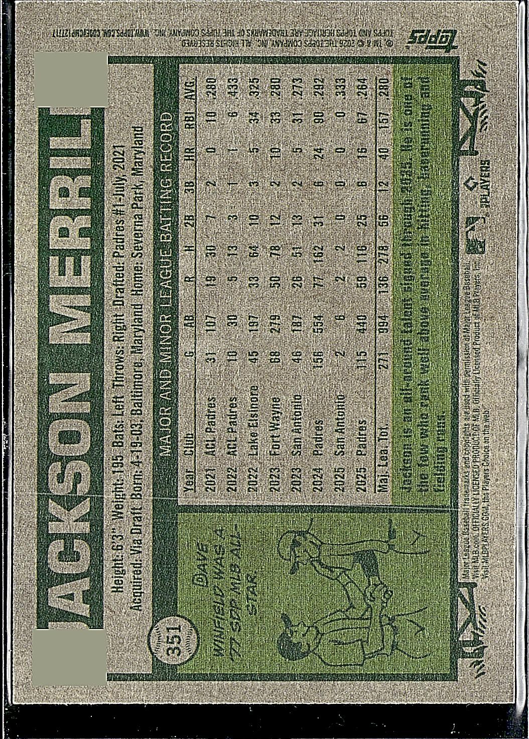 2026 Topps Heritage #351 Jackson Merrill Red