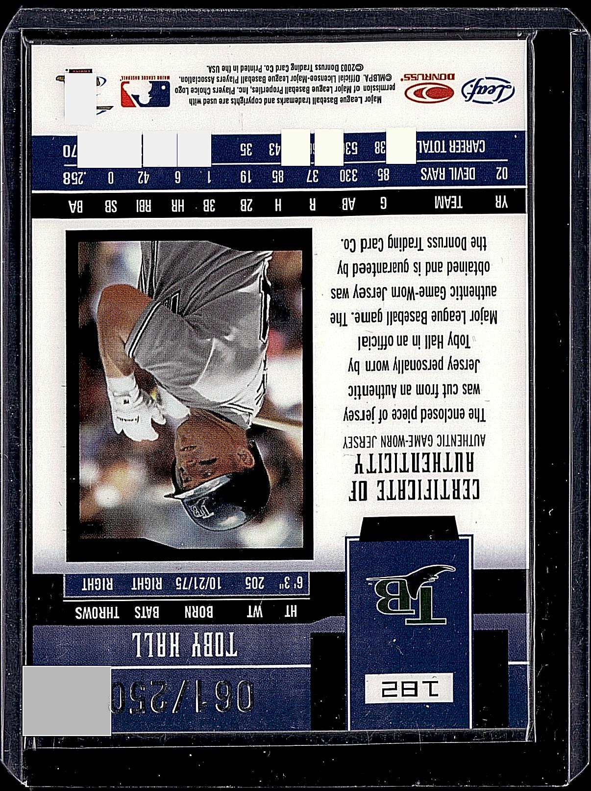 2003 Leaf Certified Materials #182 Toby Hall Mirror Red #/100