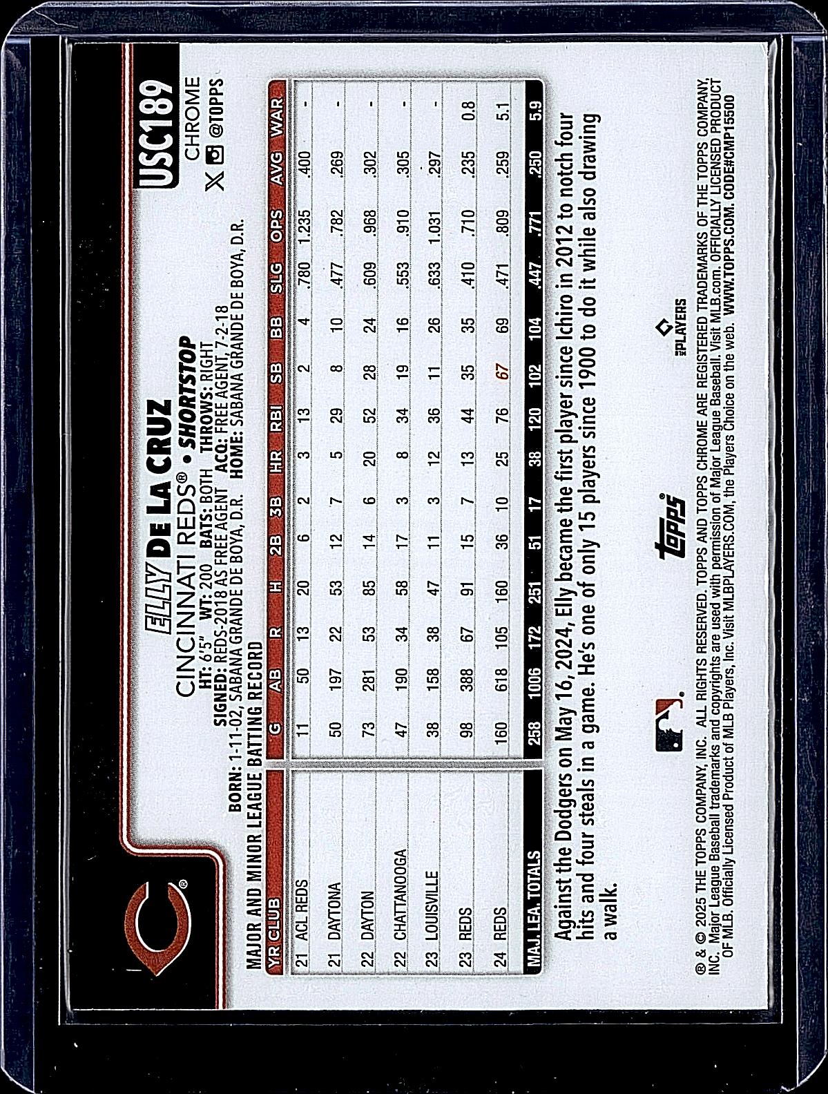 2025 Topps Chrome Update #USC189 Elly De La Cruz X-Fractors