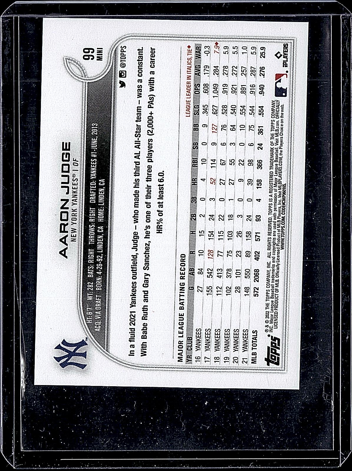 2022 Topps #99b Aaron Judge Standing in cornfield (Mini)