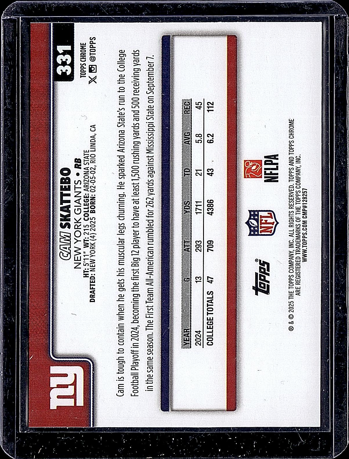 2025 Topps Chrome #331 Cam Skattebo