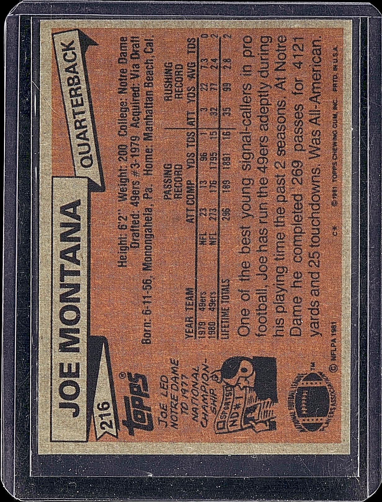 1981 Topps #216 Joe Montana