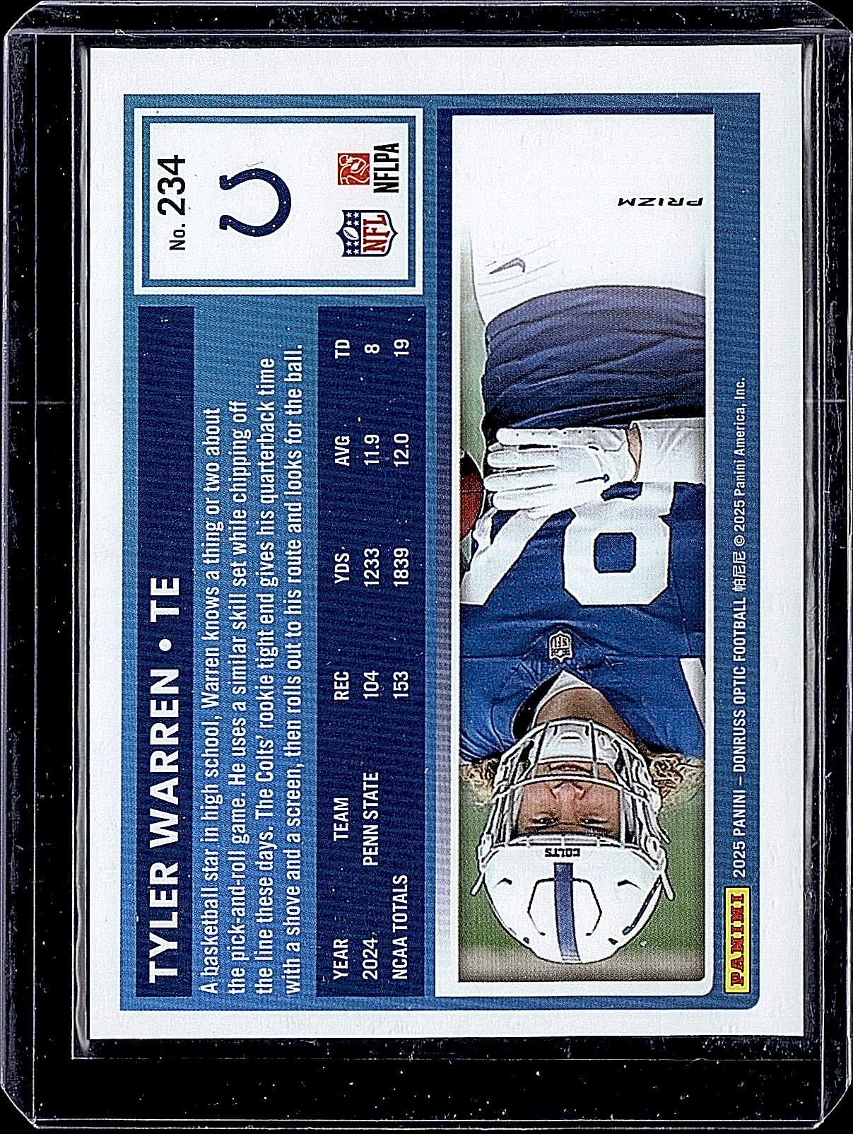 2025 Donruss Optic #234 Tyler Warren Blue Hyper