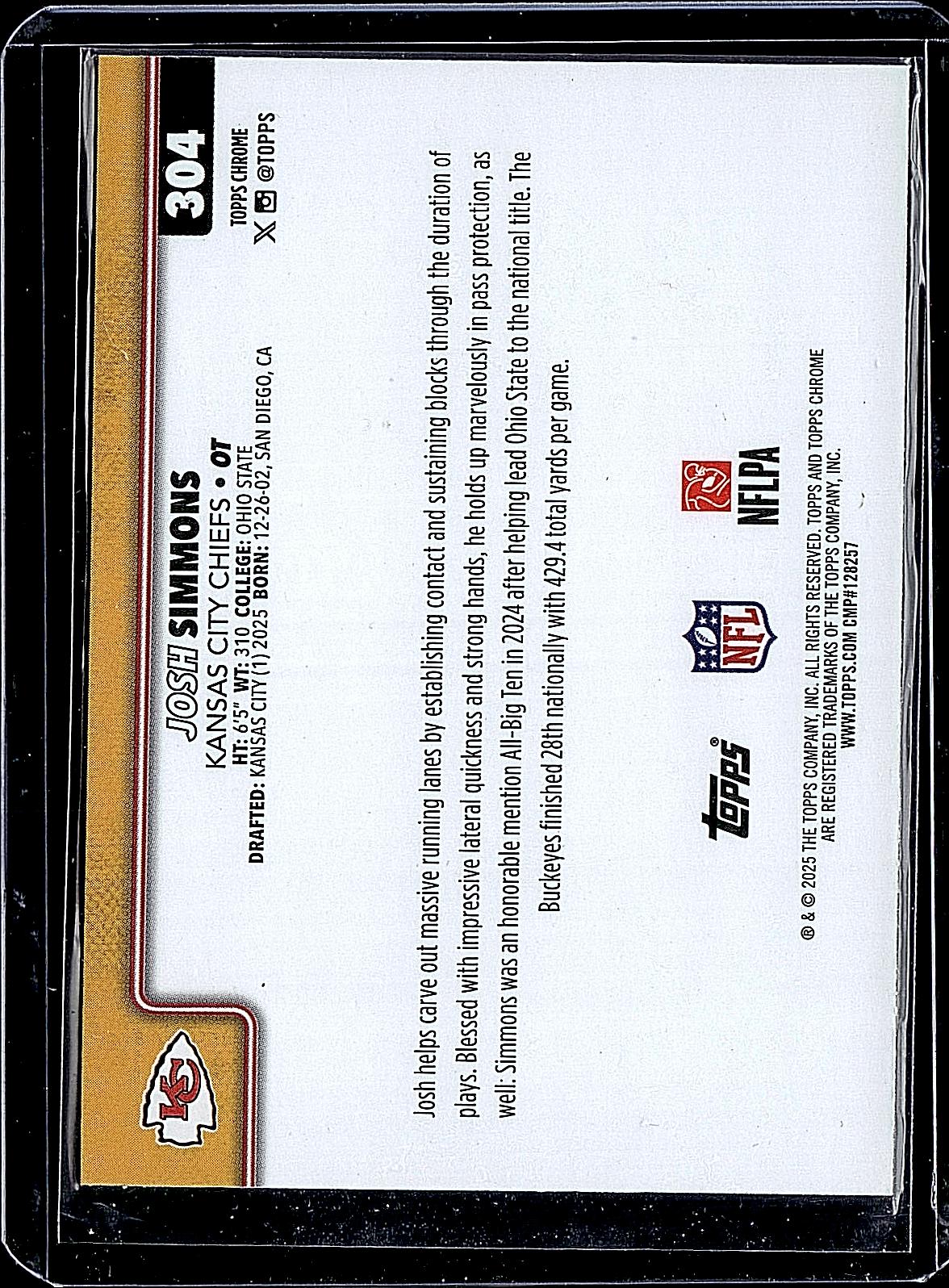 2025 Topps Chrome #304 Josh Simmons Refractor