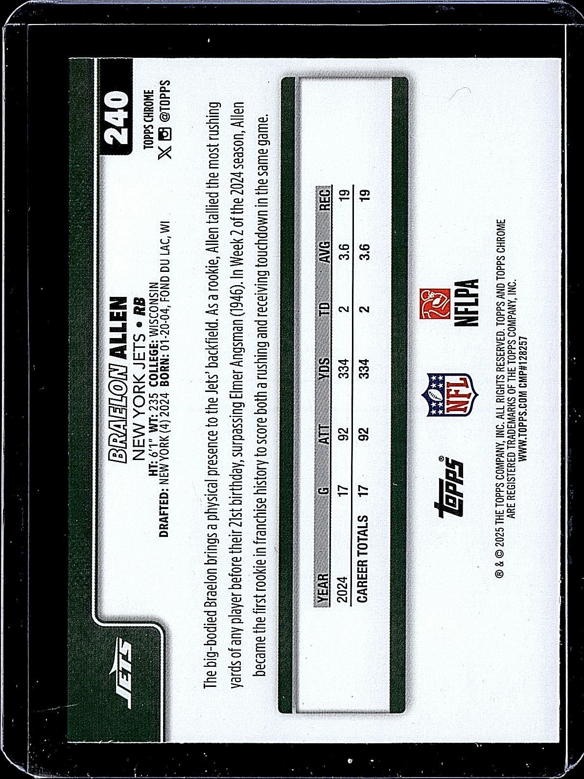 2025 Topps Chrome #240 Braelon Allen