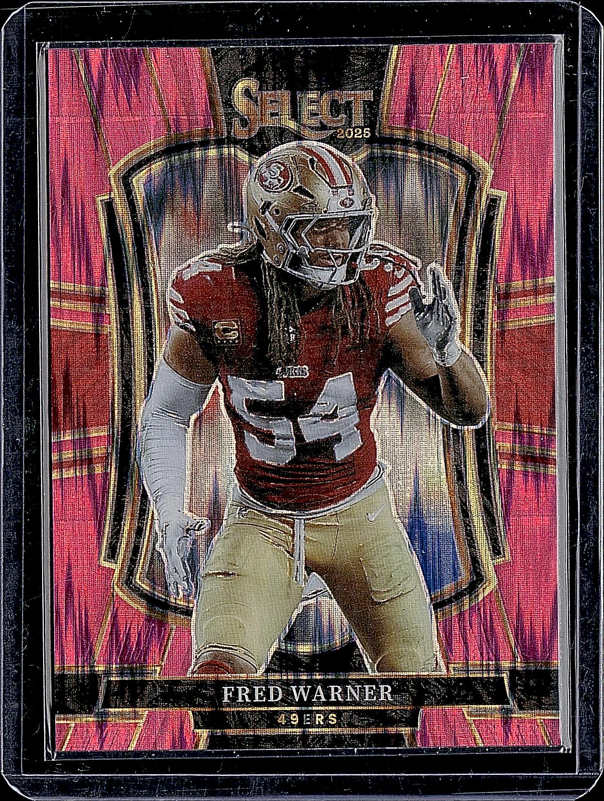 2025 Panini Select #118 Fred Warner Black and Red Prizm Shock